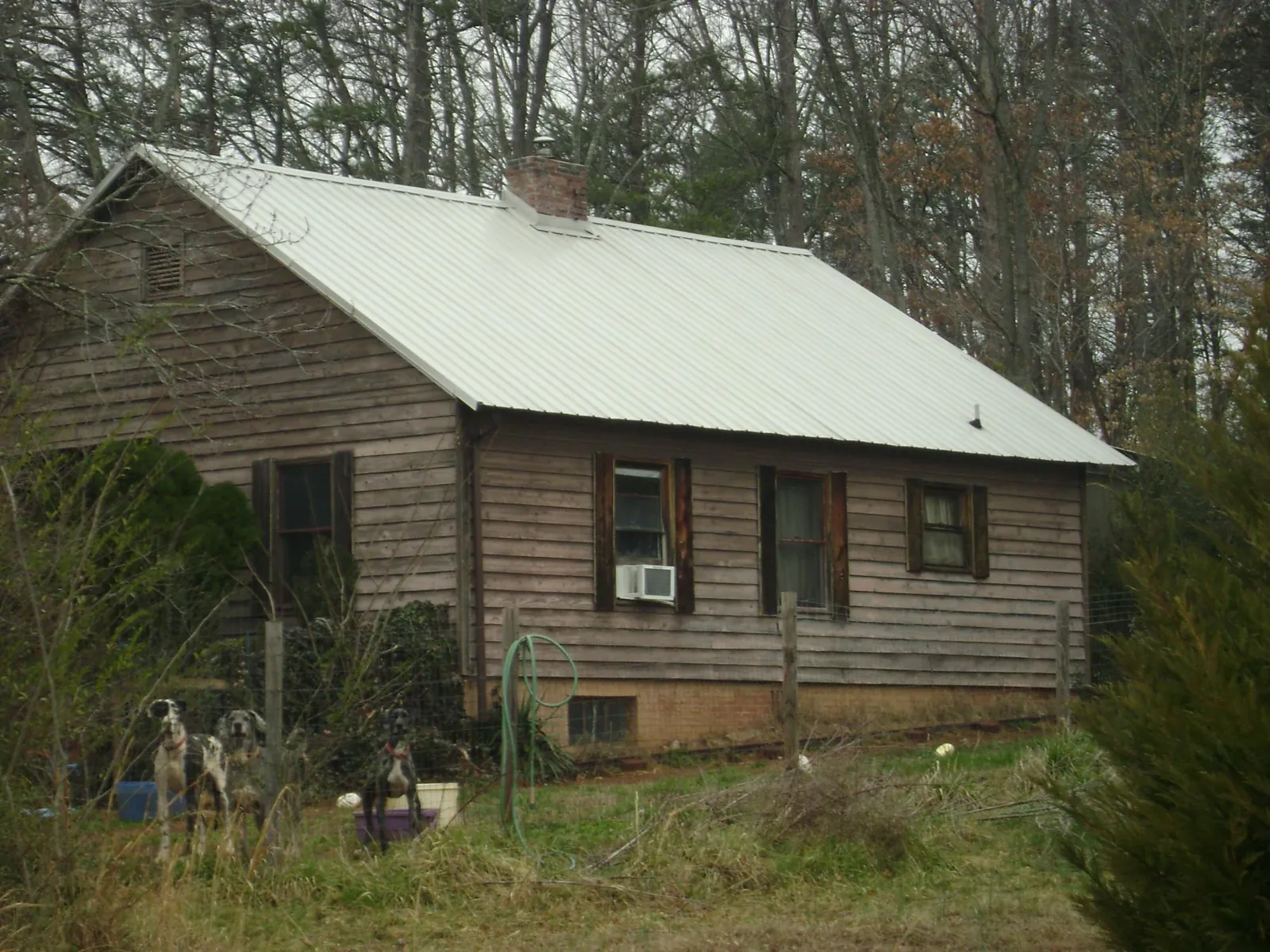 White metal roof on an old wood sided farmhouse, from a Metal Roof Installation job in Reva